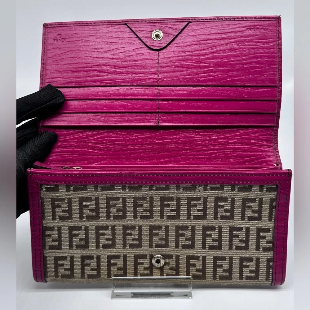 Fendi Zucca Canvas & Leather Continental Wallet - RARE Hot Pink/Monogram - Picture 5 of 10